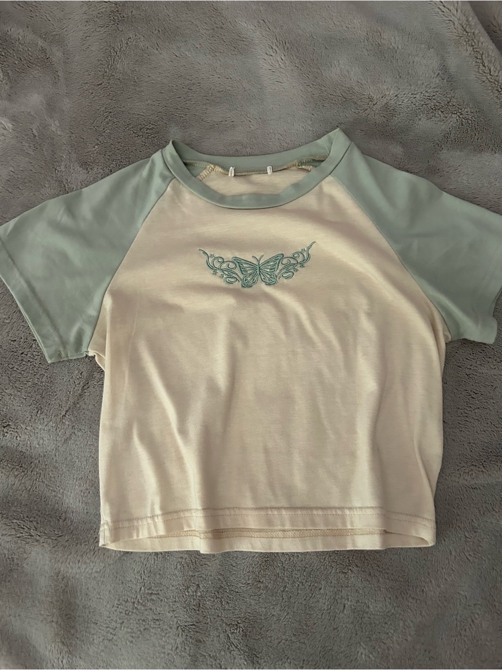 Cream & Sage Butterfly Raglan Tee